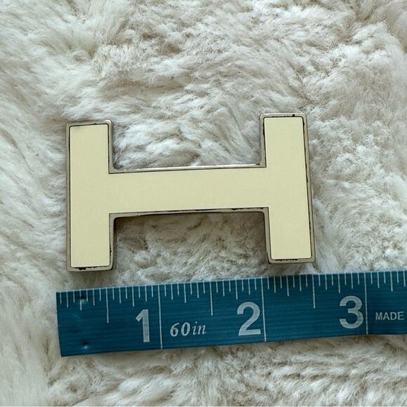 Hermes 32mm H Creme White Enamel Silvertone Belt Buckle Authentic main image 5